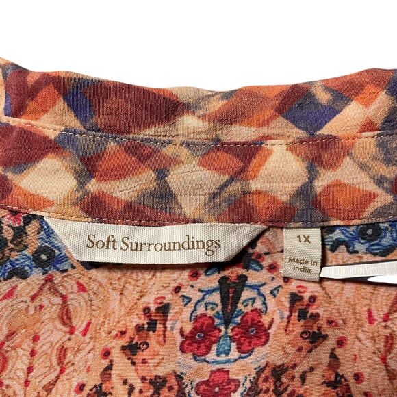 Soft Surroundings Atacama Patchwork Maxi Dress 1X Boho Orange Blue - Picture 4 of 16